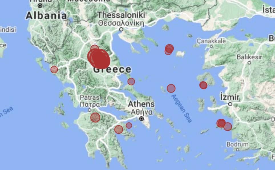 Lo sciame sismico di oggi in Grecia