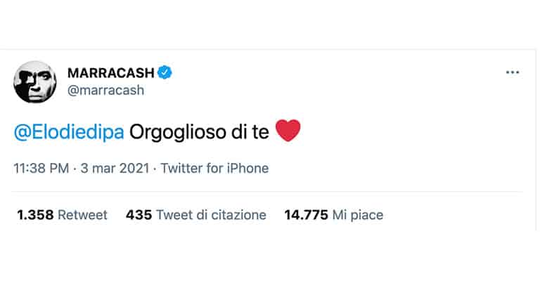 Tweet di Marracash per Elodie