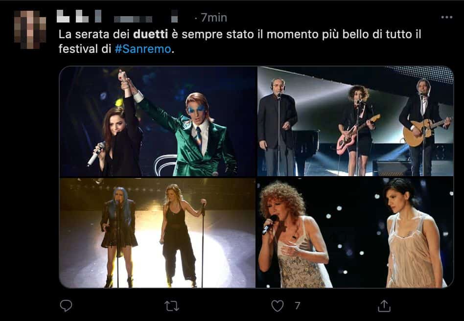 Un tweet sui duetti a Sanremo