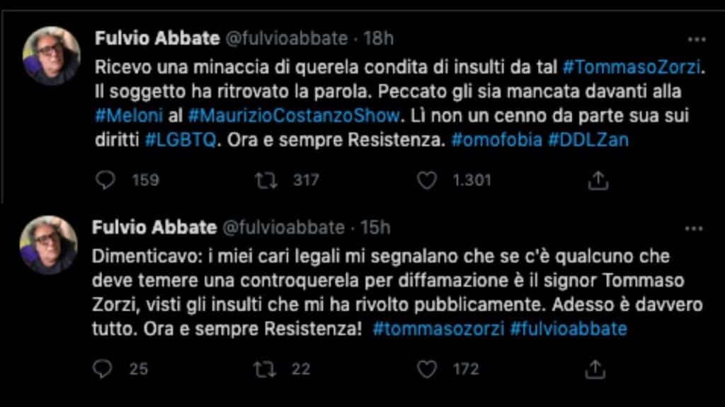 Fulvio Abbate risponde a Tommaso Zorzi: "Seguirà la mia controquerela per diffamazione"