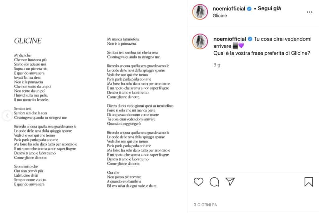 Noemi, post Instagram