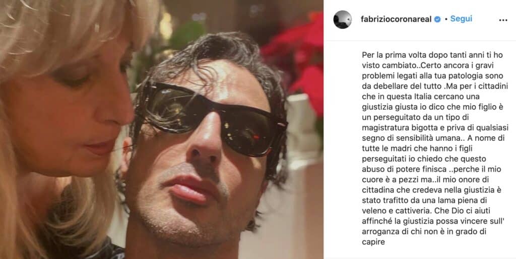 Il post Instagram di Gabriella Previtera