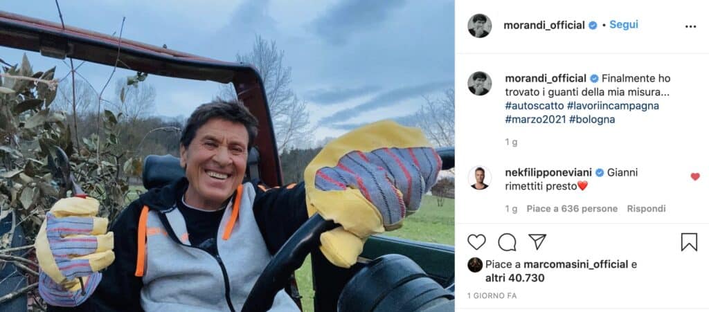 Il post su Instagram di Gianni Morandi