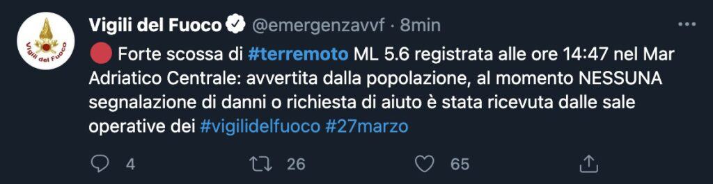 Tweet dei Vigili del Fuoco