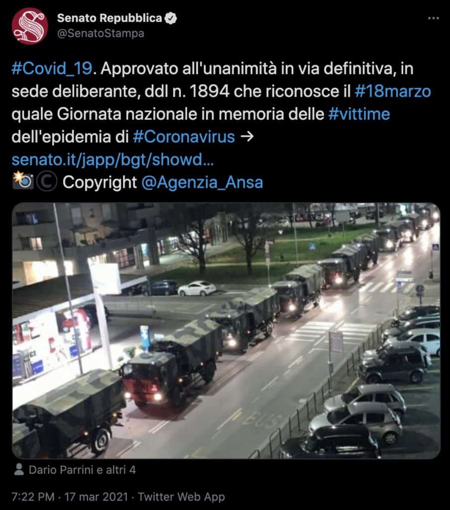 Il tweet del Senato