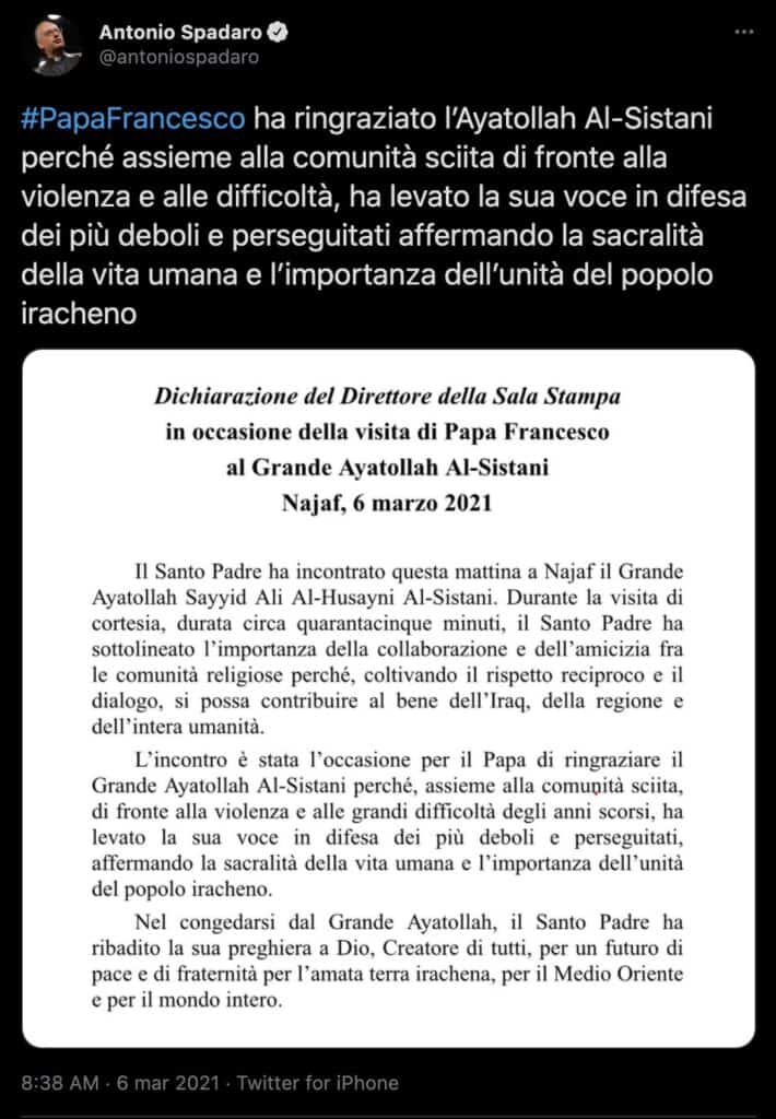Il tweet di Antonio Spadaro