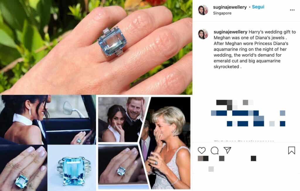 post instagram sull'anello di lady diana