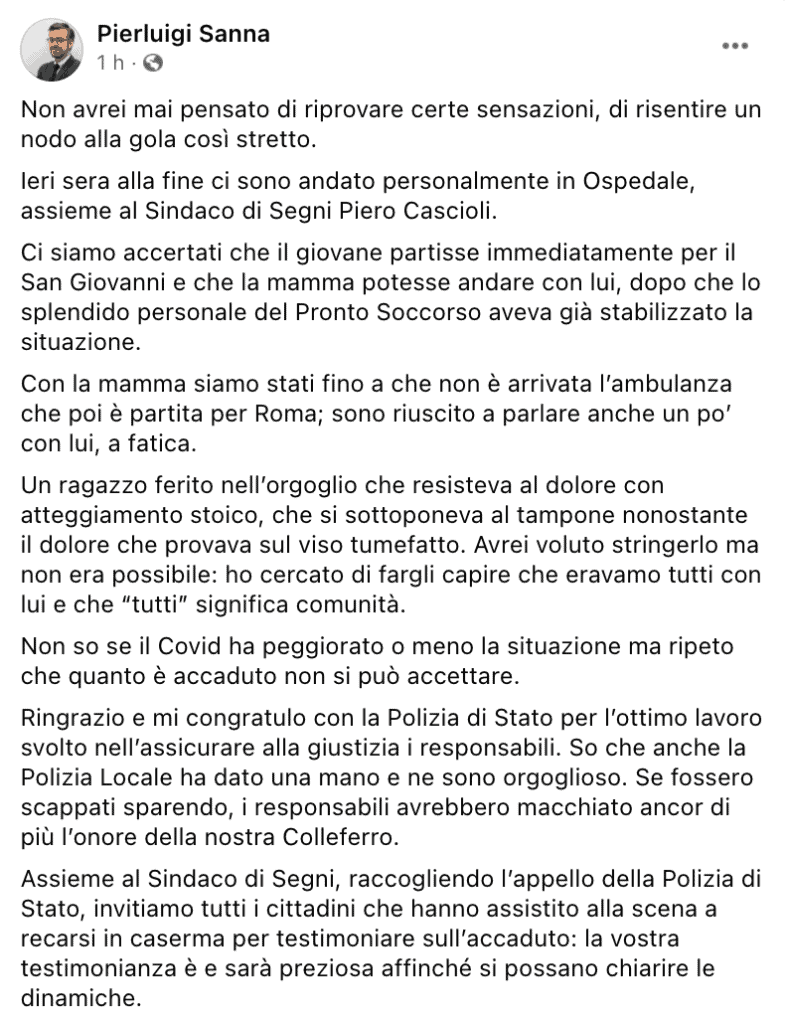 Il post del sindaco Pierluigi Sanna