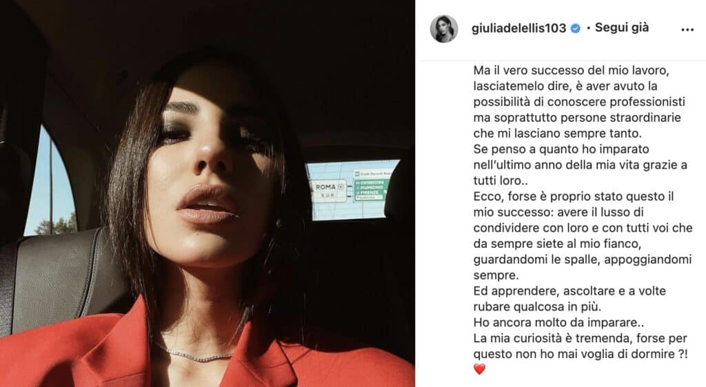 Il post di Giulia De Lellis