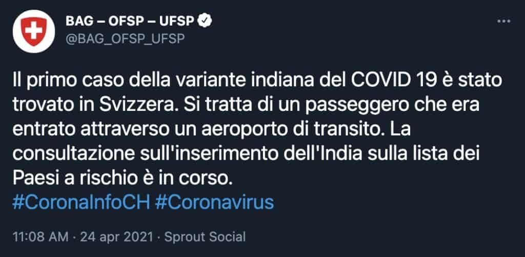 Il tweet dell'UFSP