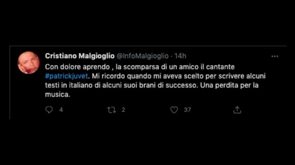 Il dolore di Cristiano Malgioglio: il messaggio su Twitter