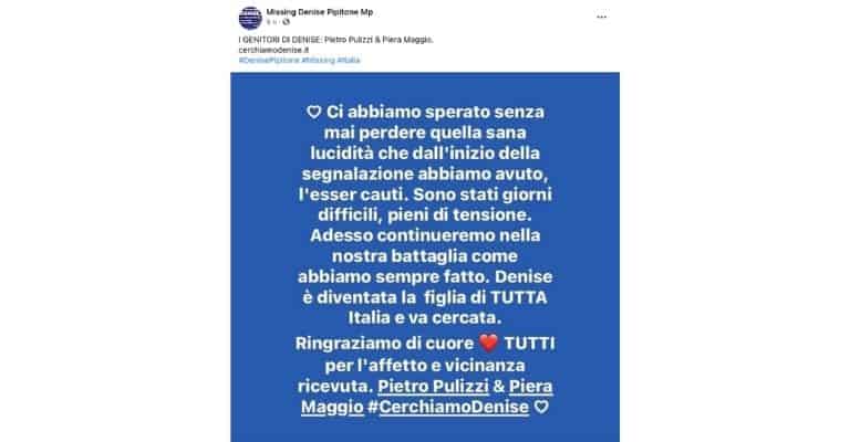 post dei genitori di denise pipitone