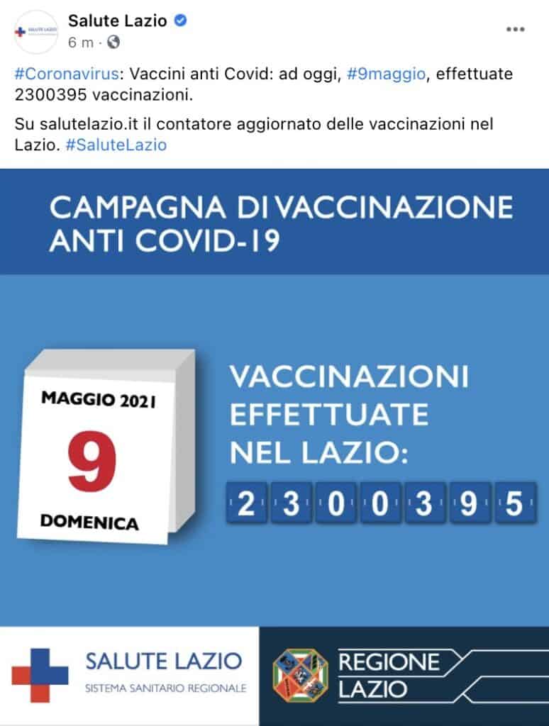 Il post della Regione Lazio