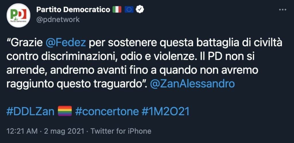 Il tweet del PD