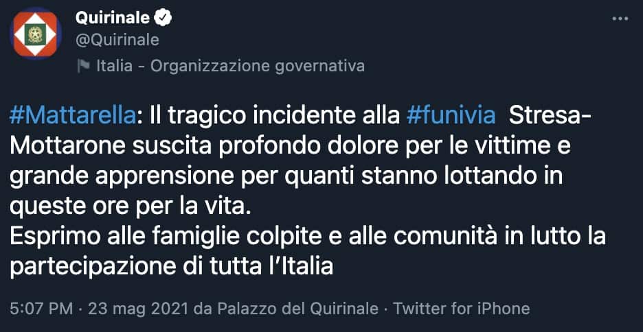 Il tweet del Quirinale