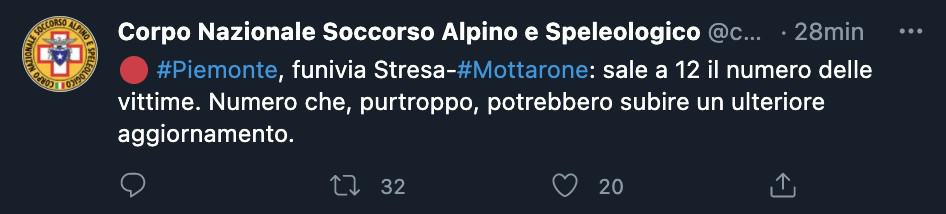 Il tweet del Soccorso Alpino