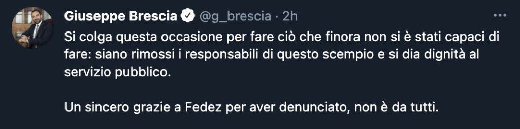 Il tweet di Giuseppe Brescia