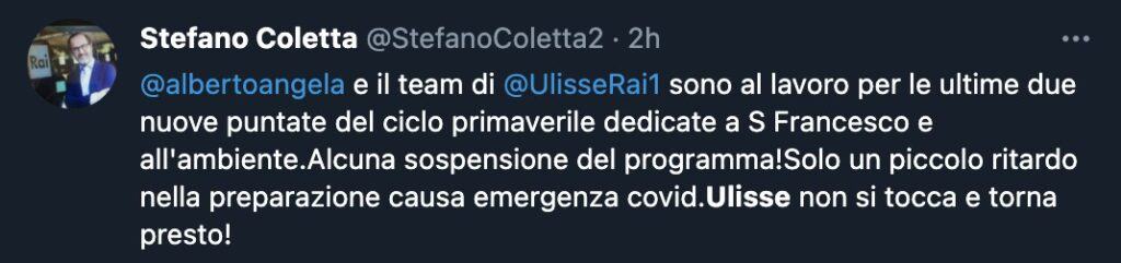 Il tweet di Stefano Coletta