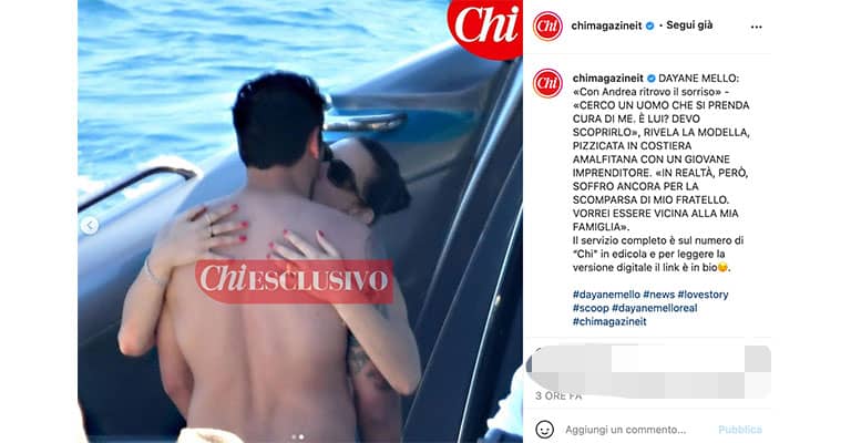Post del settimanale Chi su Instagram: Dayane Mello e il bacio al nuovo amore