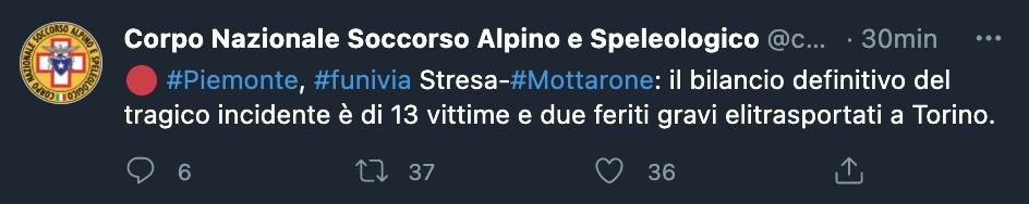 Il tweet del Soccorso Alpino con il bilancio definitivo