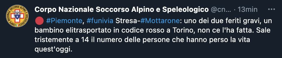 Tweet del Corpo Nazionale Soccorso Alpino