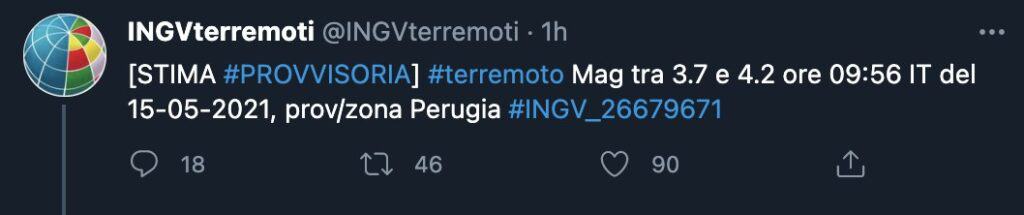 Il tweet dell'INGV