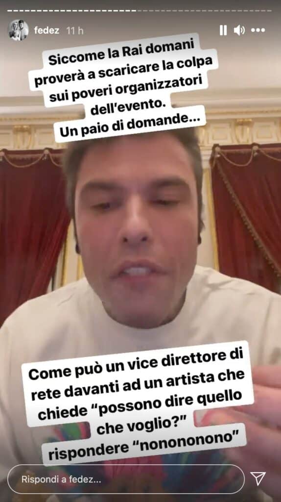 Frame della Storia Instagram di Fedez