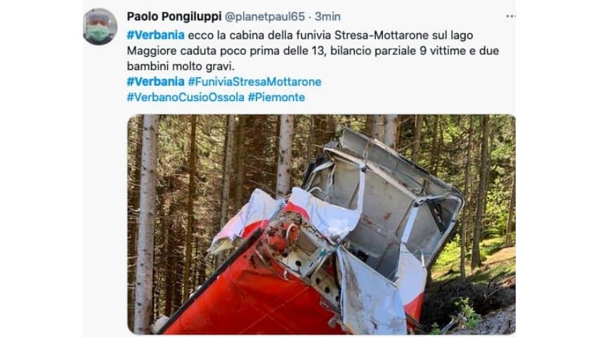 La seconda foto della funivia caduta a Stresa Mottarone