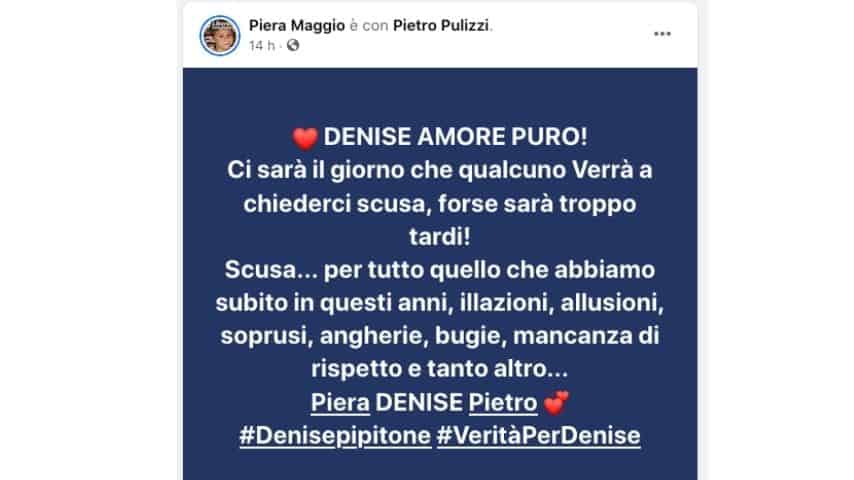Il post di Piera Maggio su Facebook per Denise