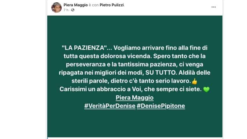 Il secondo post di Piera Maggio su Facebook