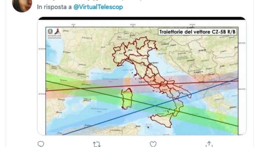 Le regioni a rischio per il razzo cinese