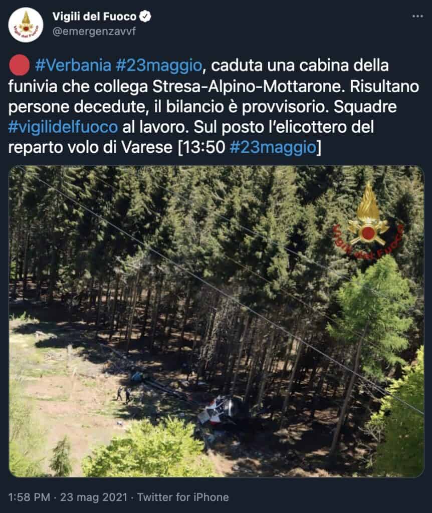 tweet dei vigili del fuoco