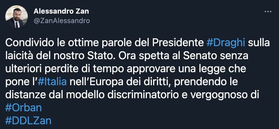 Il tweet di Alessandro Zan