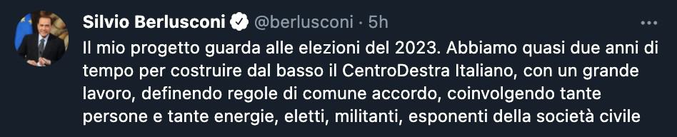 Il tweet di Silvio Berlusconi