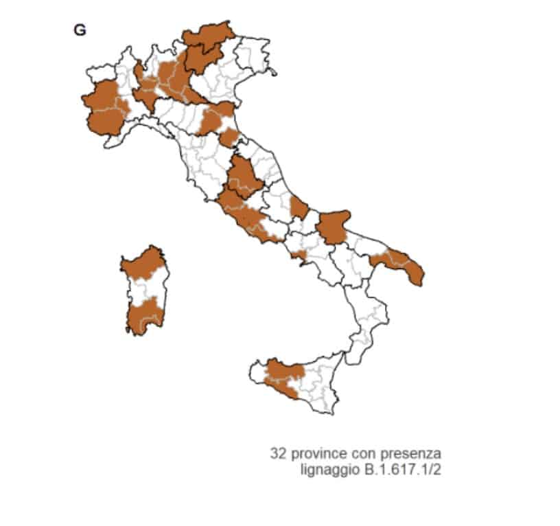 Prensenza della variante Delta in Italia. Fonte: Istituto Superiore di Sanità
