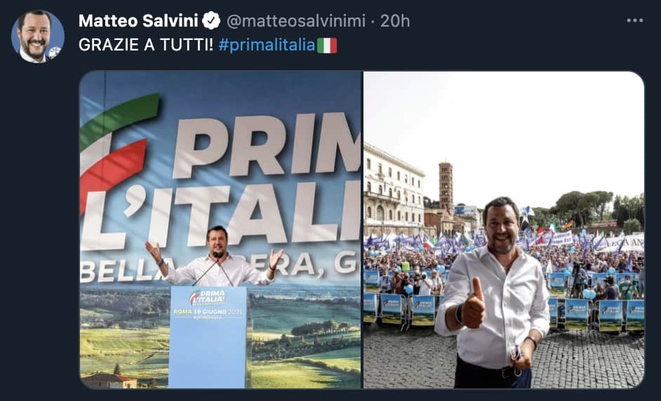 Il tweet di Matteo Salvini