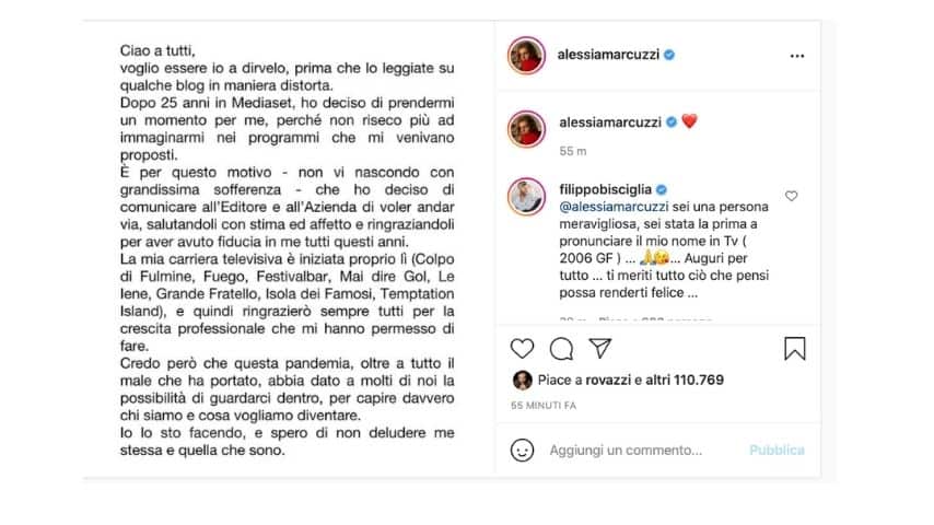 Alessia Marcuzzi e il post dove ha detto addio a Mediaset