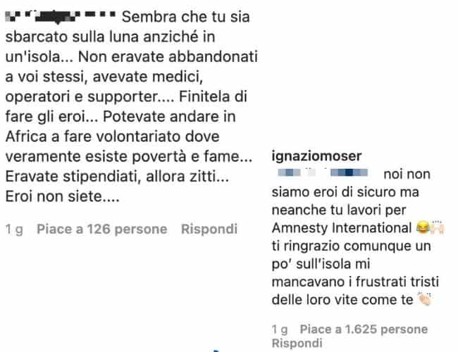 Il botta e risposta tra Ignazio Moser e la follower su Instagram