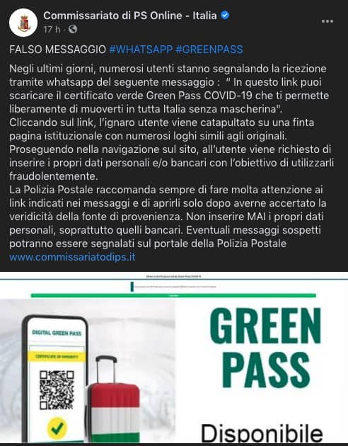 green pass falso segnalazione polizia postale