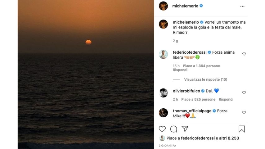 La foto del tramonto postata da Michele Merlo