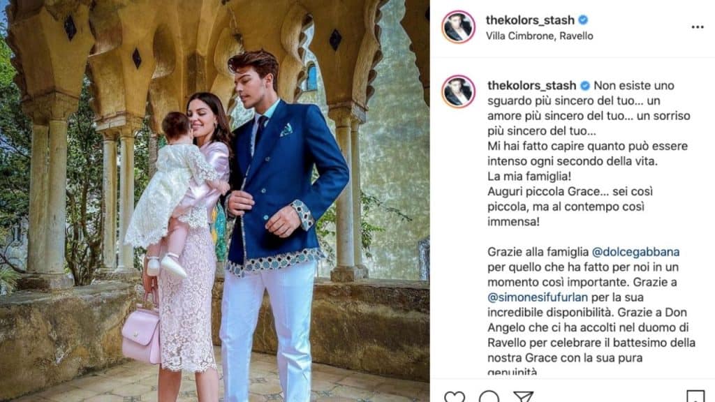 Stash dei The Kolors e il battesimo della figlia Grace in Costiera: il post del giudice di Amici su Instagram