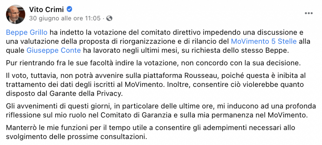 Il post di Vito Crimi