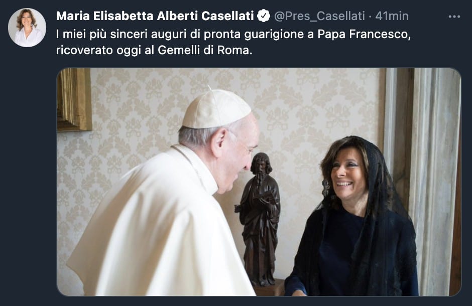 Il tweet di Elisabetta Casellati