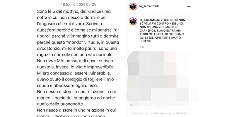 Post di Samantha Curcio su Instagram