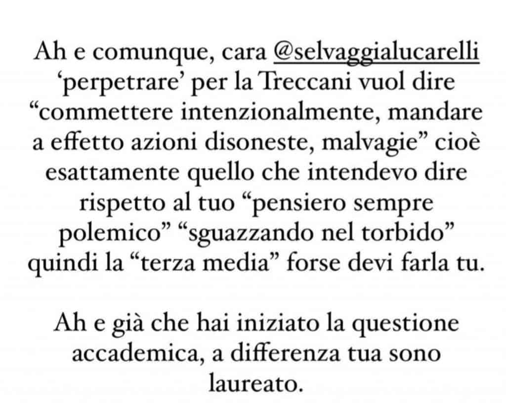 Replica a Selvaggia Lucarelli di Tommaso Zorzi