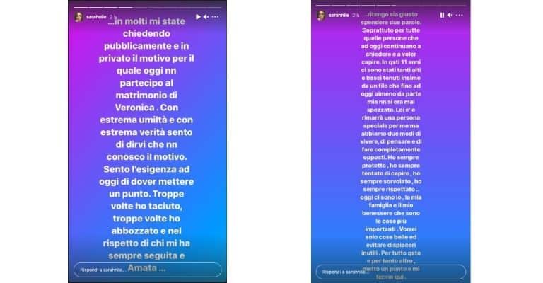 Sarah Nile sfogo matrimonio Veronica Ciardi