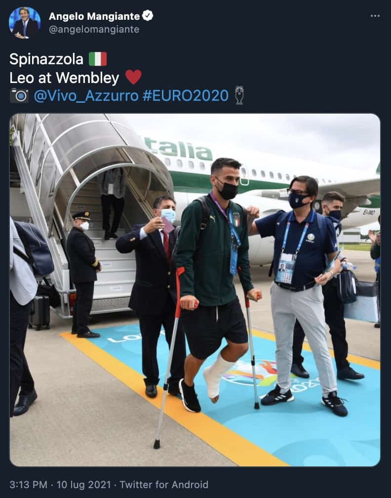 Spinazzola arriva a Londra con gli Azzurri