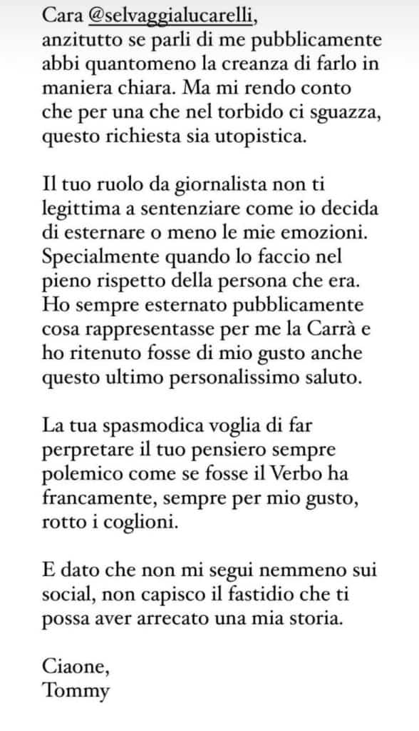 Storia Instagram di Tommaso Zorzi