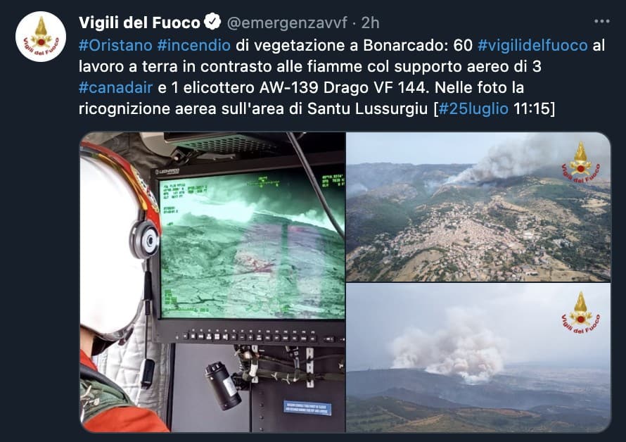 Tweet dei Vigili del Fuoco