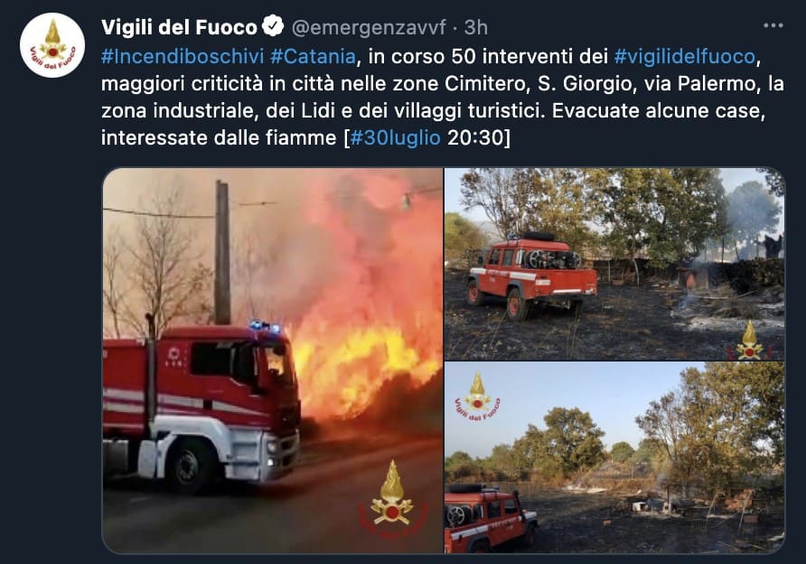 Tweet dei Vigili del Fuoco